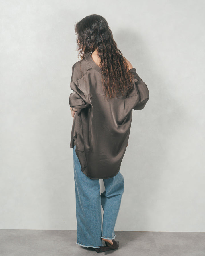 マットサテン タックシャツ (CHARCOAL)