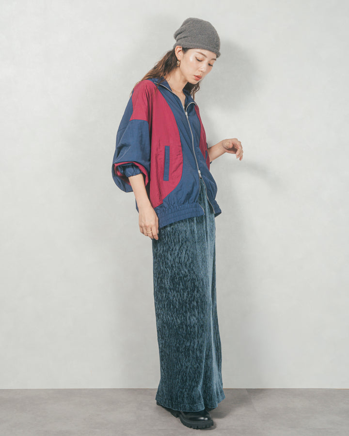 バイカラーオーバーサイズブルゾン (NAVY x BORDEAUX)