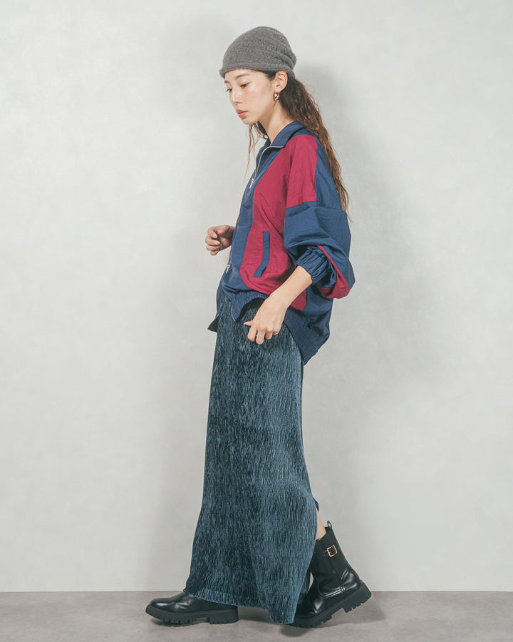 バイカラーオーバーサイズブルゾン (NAVY x BORDEAUX)
