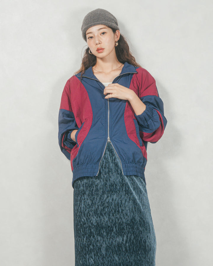 バイカラーオーバーサイズブルゾン (NAVY x BORDEAUX)