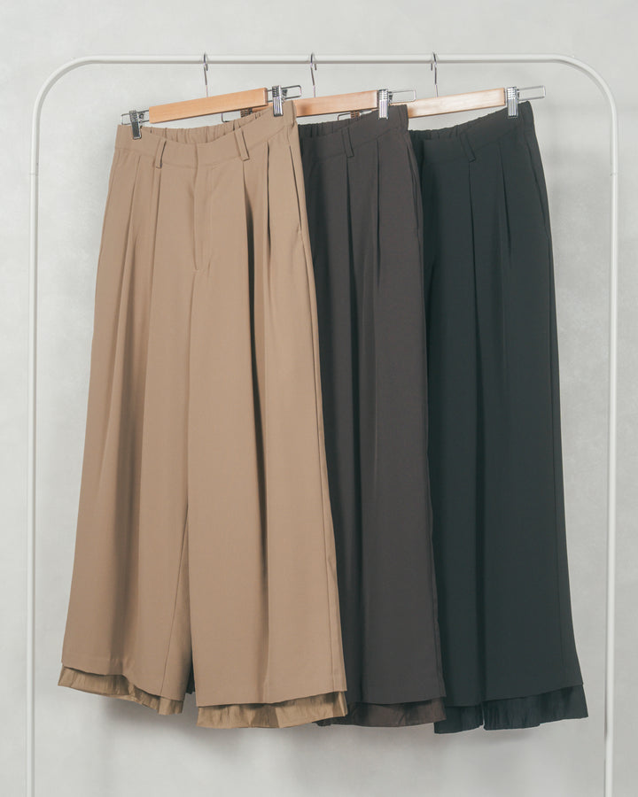 裾シアーワイドストレートパンツ (BEIGE)
