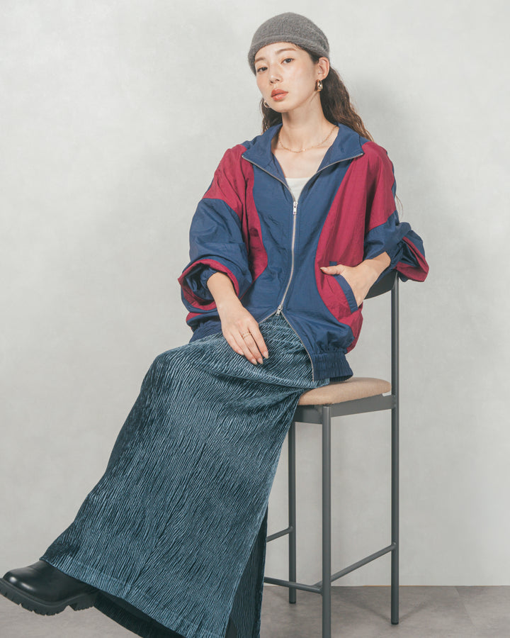バイカラーオーバーサイズブルゾン (NAVY x BORDEAUX)