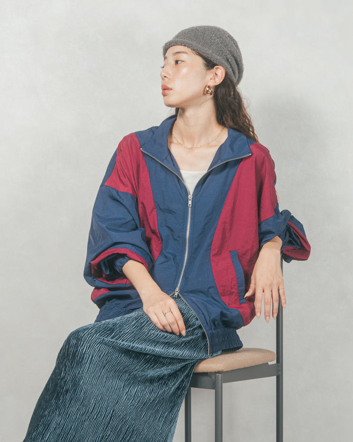 バイカラーオーバーサイズブルゾン (NAVY x BORDEAUX)