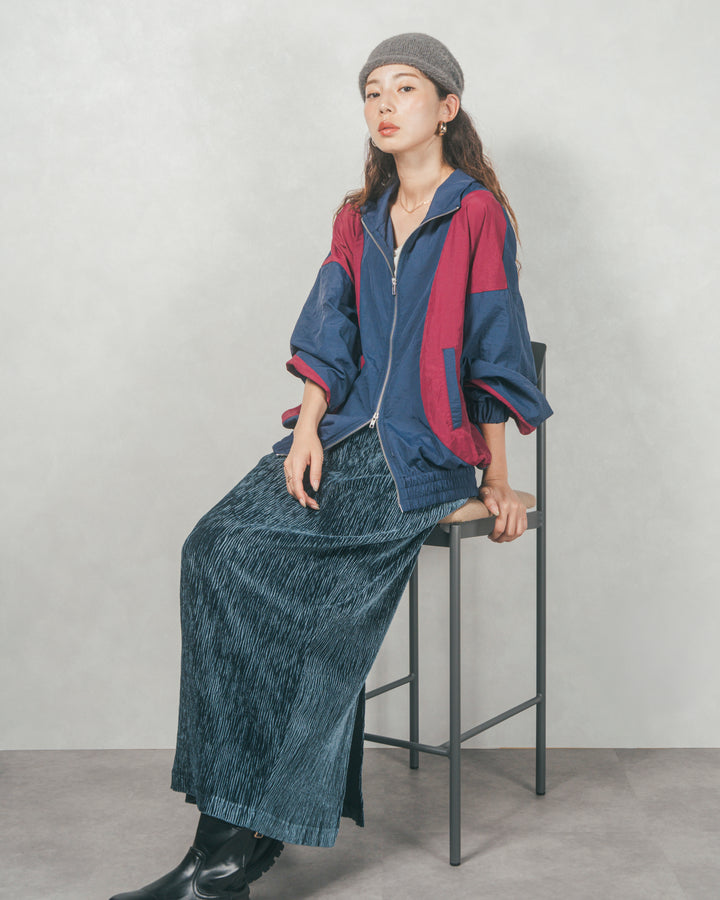バイカラーオーバーサイズブルゾン (NAVY x BORDEAUX)
