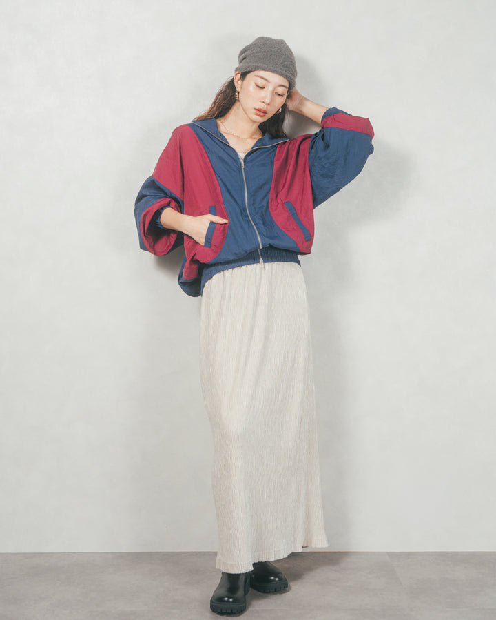 バイカラーオーバーサイズブルゾン (NAVY x BORDEAUX)