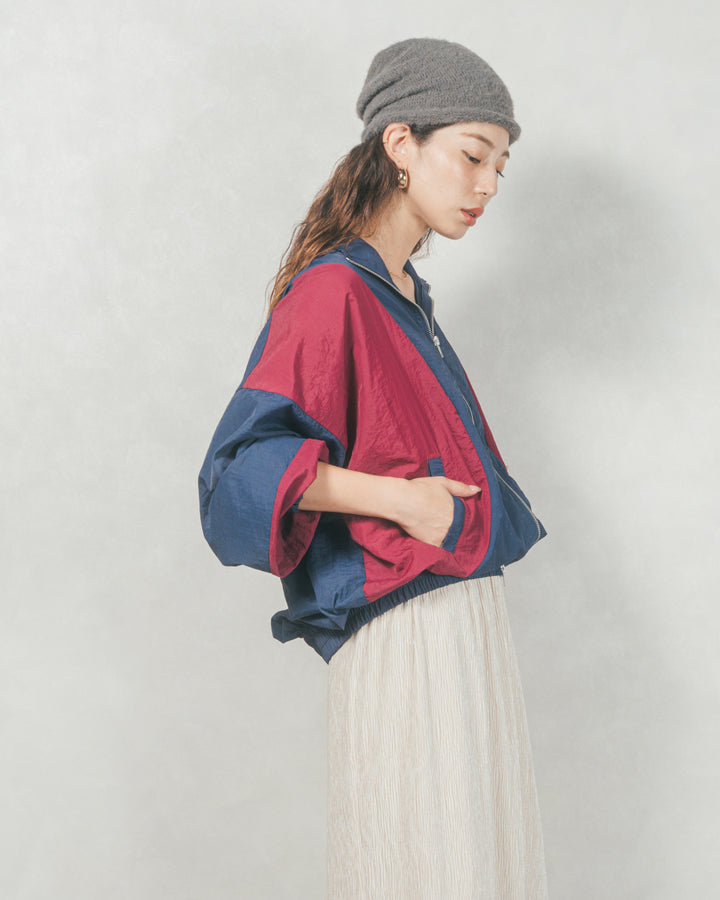 バイカラーオーバーサイズブルゾン (NAVY x BORDEAUX)