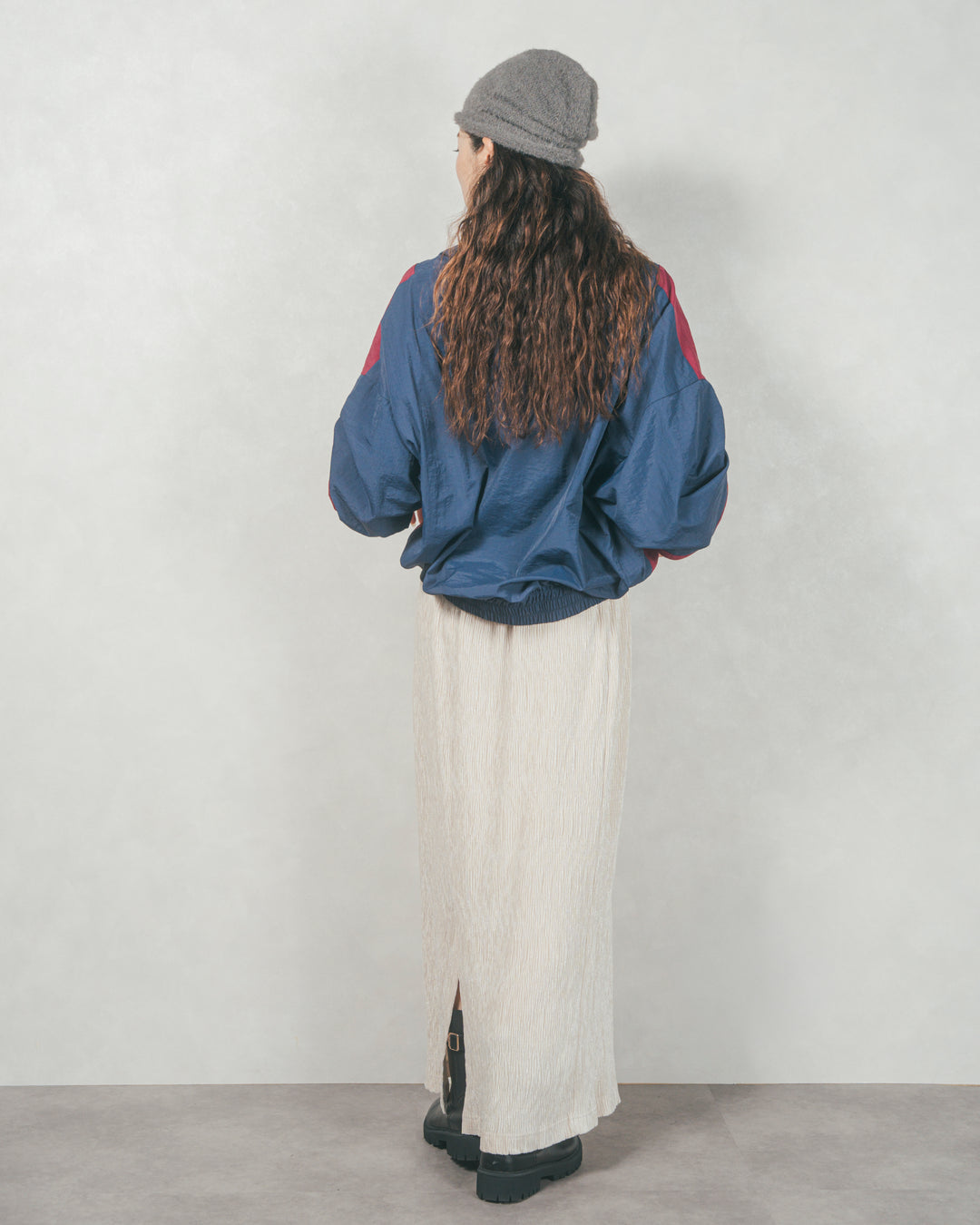バイカラーオーバーサイズブルゾン (NAVY x BORDEAUX)