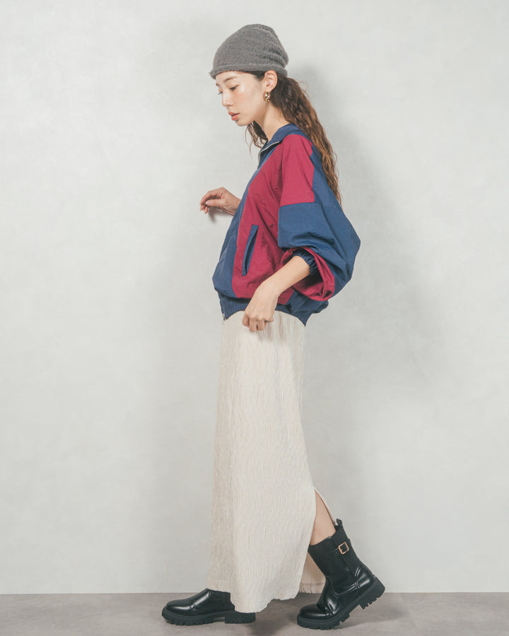 バイカラーオーバーサイズブルゾン (NAVY x BORDEAUX)