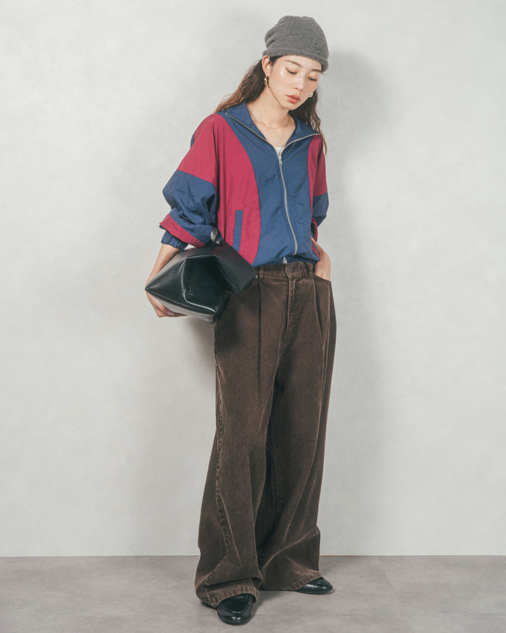 バイカラーオーバーサイズブルゾン (NAVY x BORDEAUX)