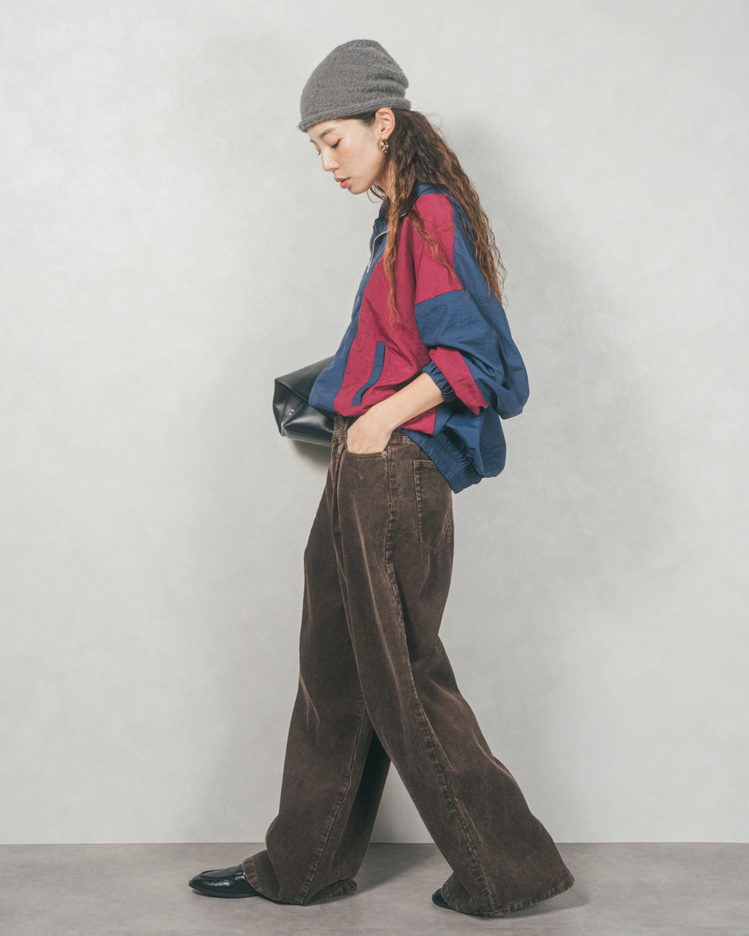 バイカラーオーバーサイズブルゾン (NAVY x BORDEAUX)
