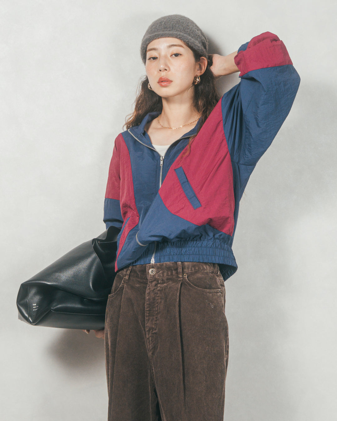バイカラーオーバーサイズブルゾン (NAVY x BORDEAUX)