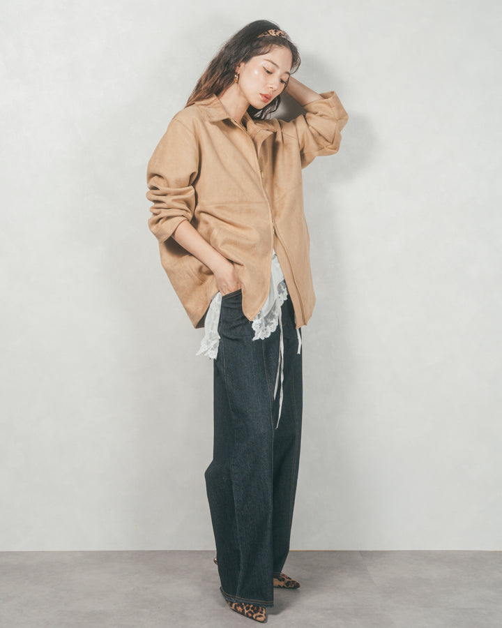 スゥエードライクジップブルゾン (BEIGE)