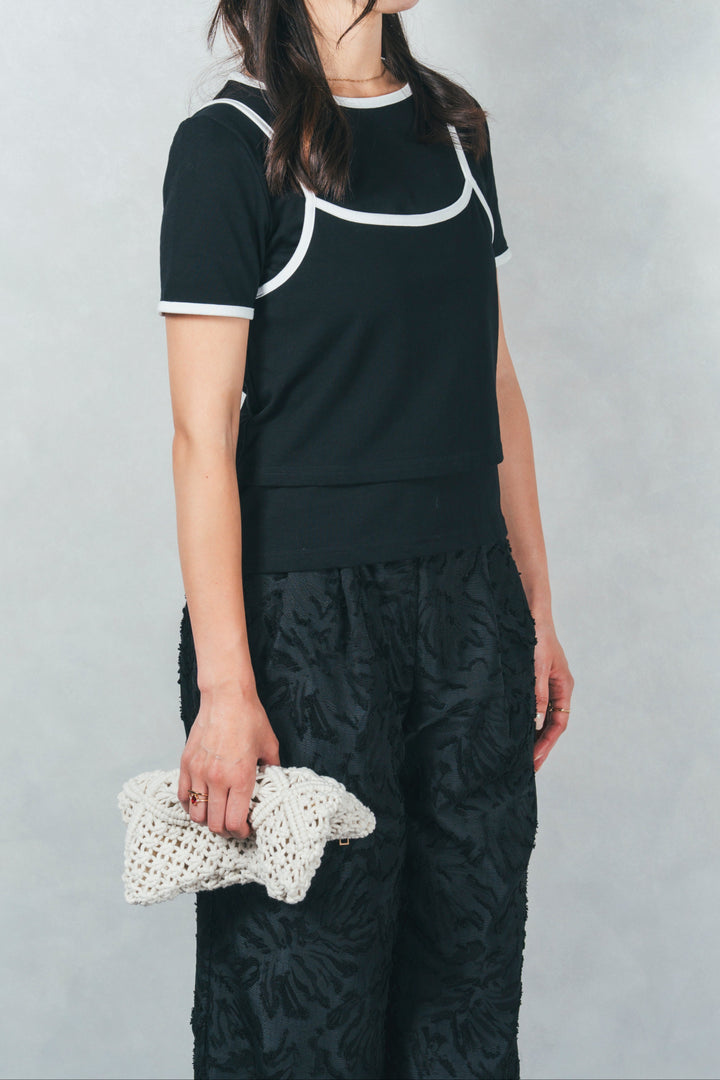 キャミ付きリンガーTシャツ(BLACK)