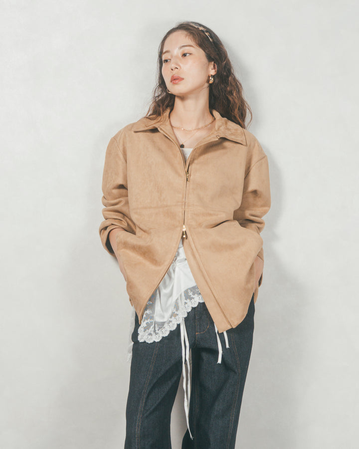 スゥエードライクジップブルゾン (BEIGE)