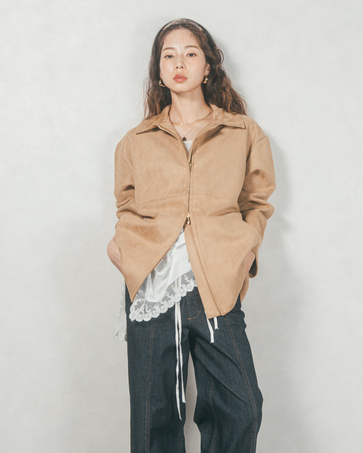 スゥエードライクジップブルゾン (BEIGE)