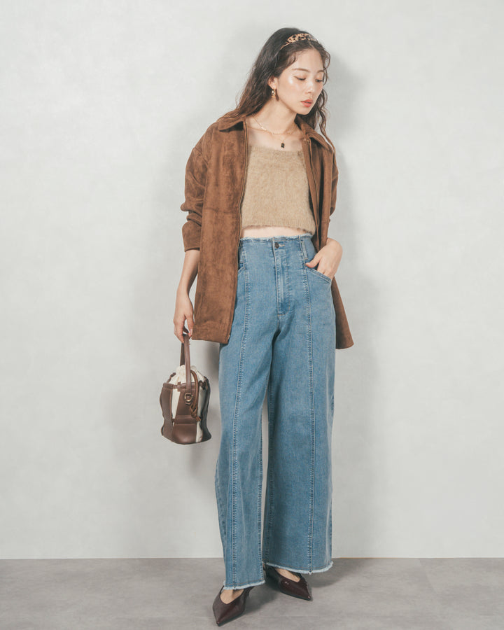 スゥエードライクジップブルゾン (BROWN)