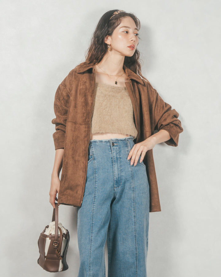 スゥエードライクジップブルゾン (BROWN)