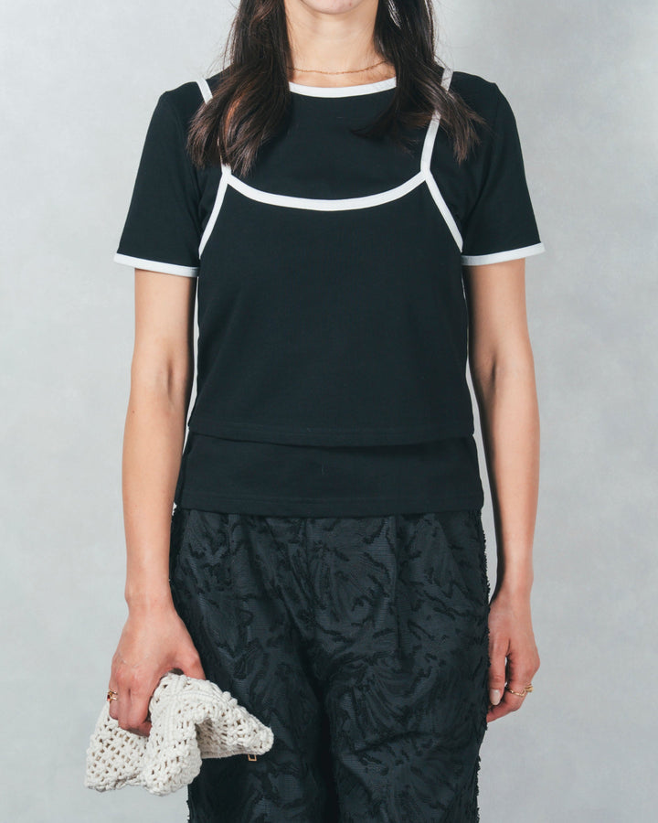 キャミ付きリンガーTシャツ(BLACK)