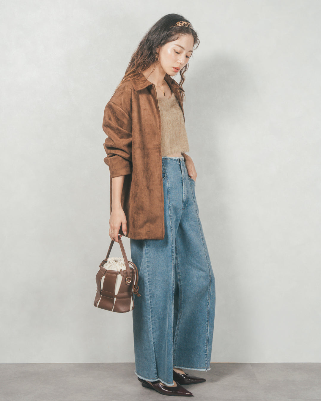 スゥエードライクジップブルゾン (BROWN)