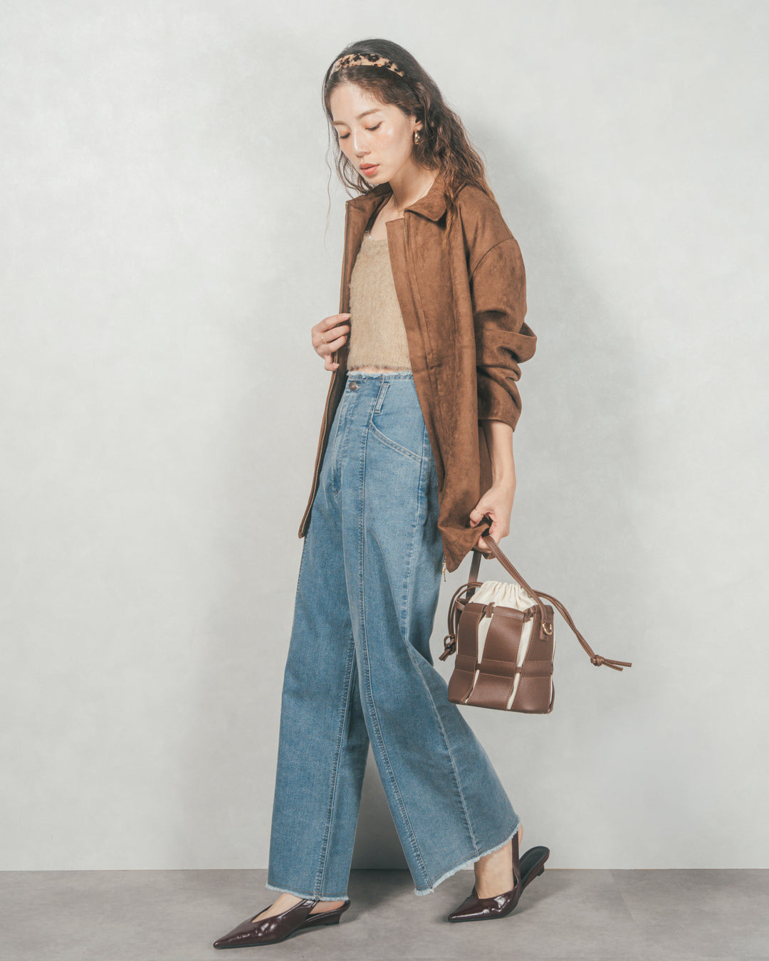 スゥエードライクジップブルゾン (BROWN)