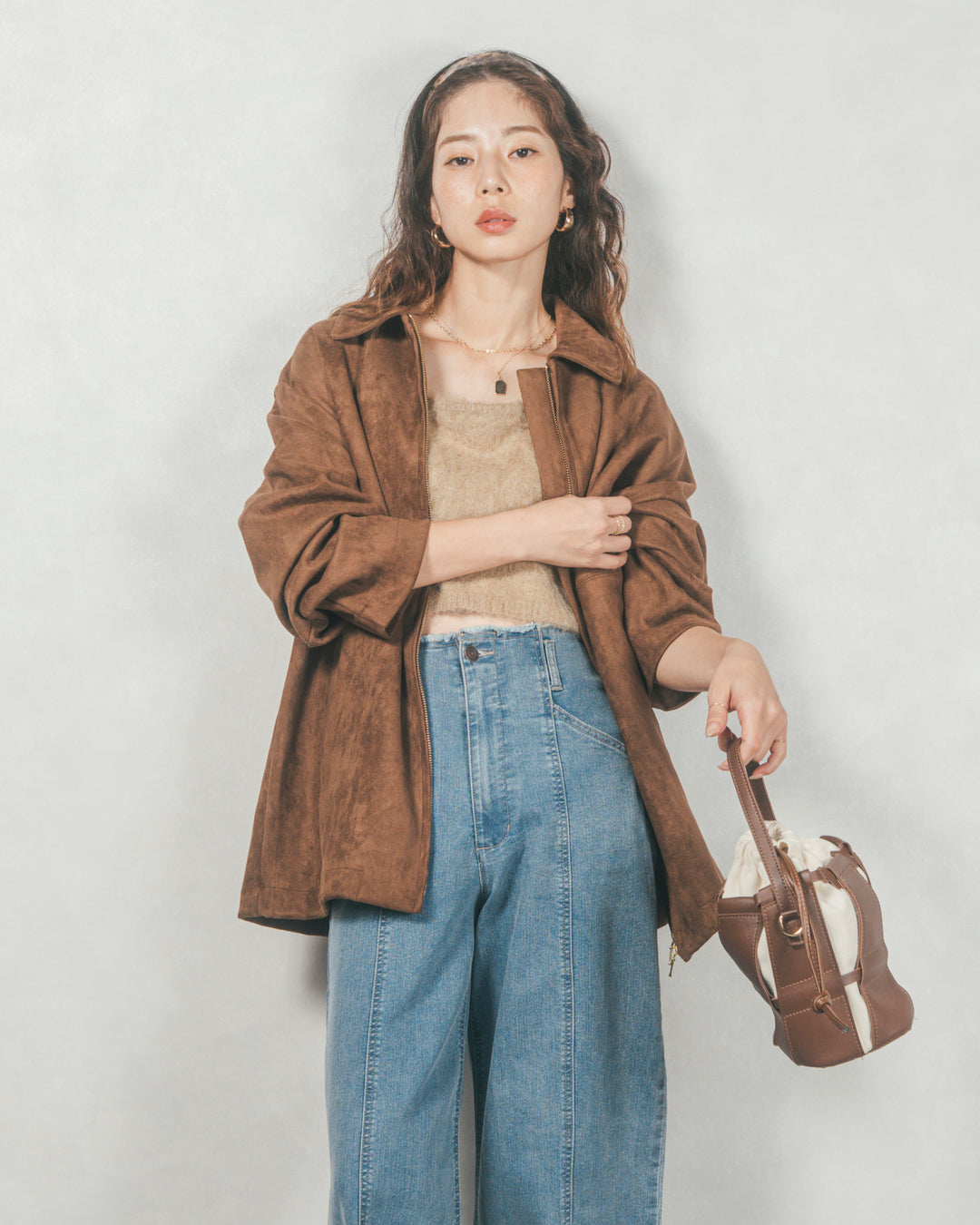 スゥエードライクジップブルゾン (BROWN)