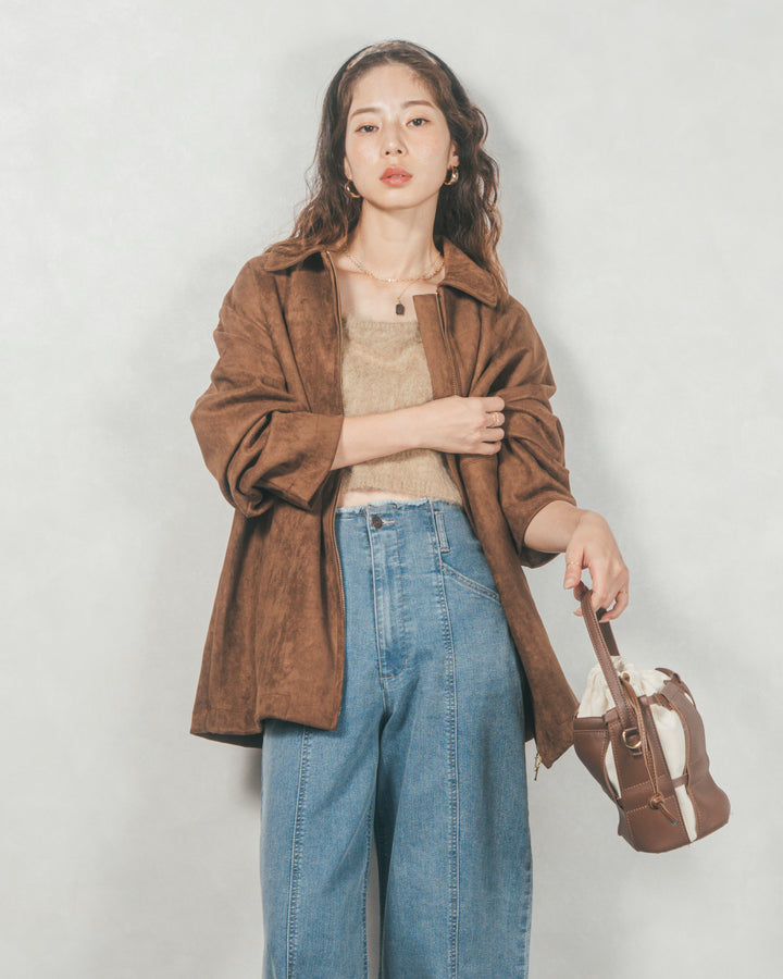 スゥエードライクジップブルゾン (BROWN)