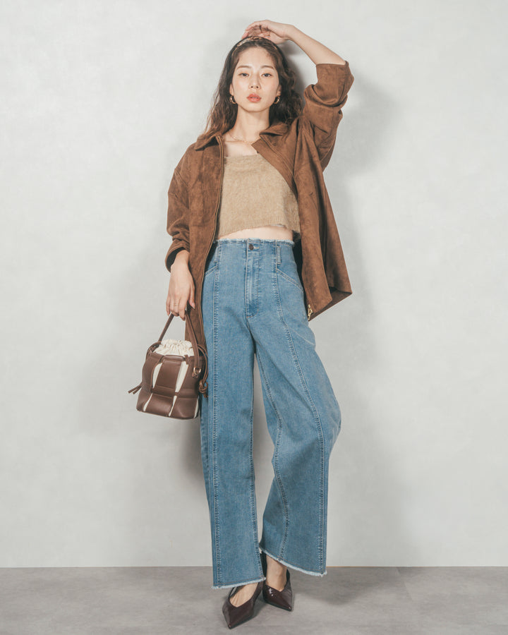 スゥエードライクジップブルゾン (BROWN)