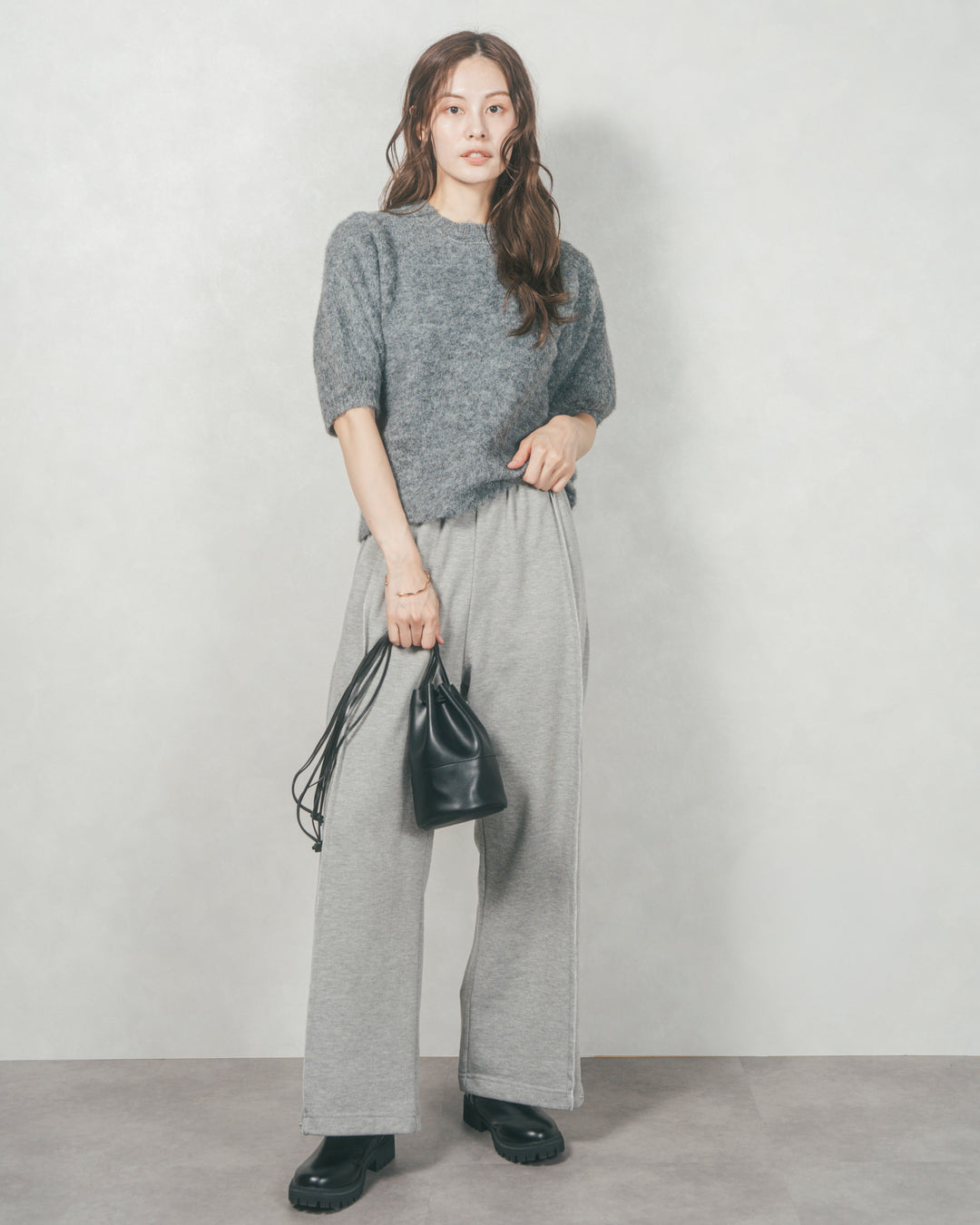 フェザータッチハーフスリーブニット (GRAY)