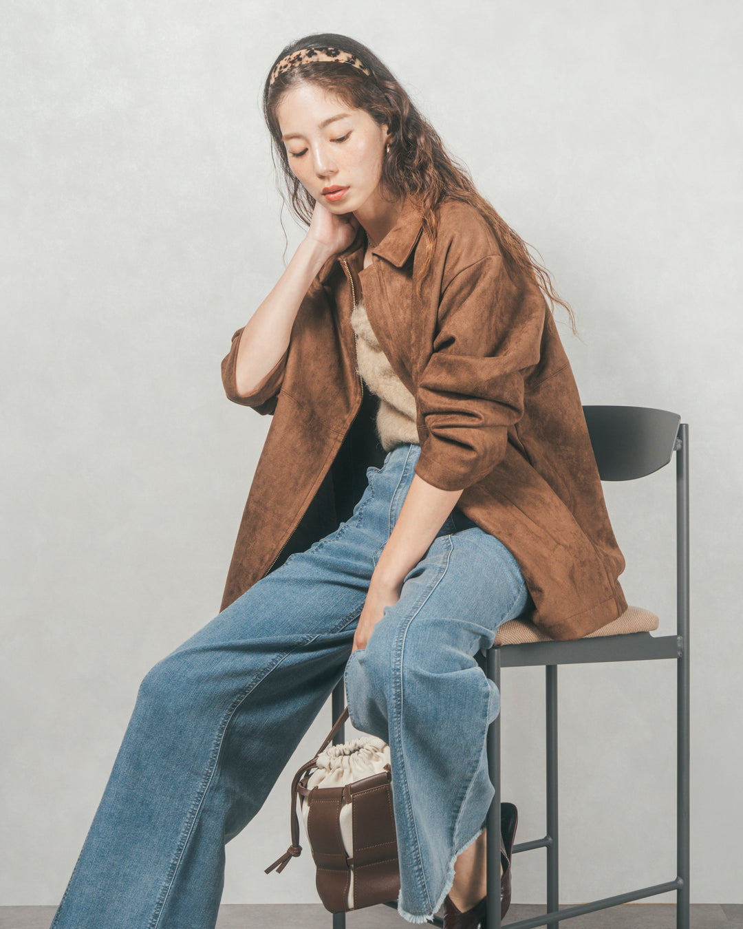 スゥエードライクジップブルゾン (BROWN)