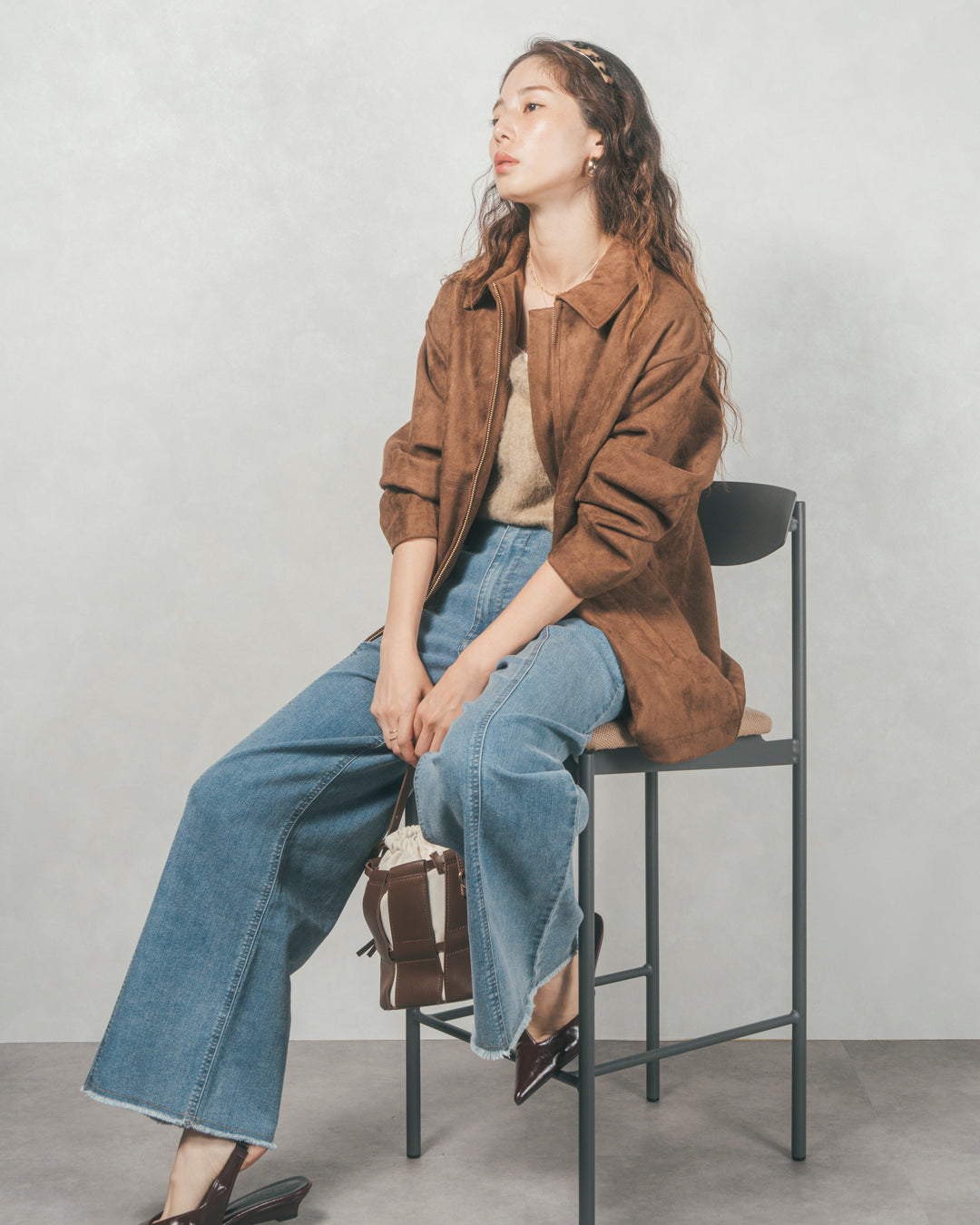 スゥエードライクジップブルゾン (BROWN)