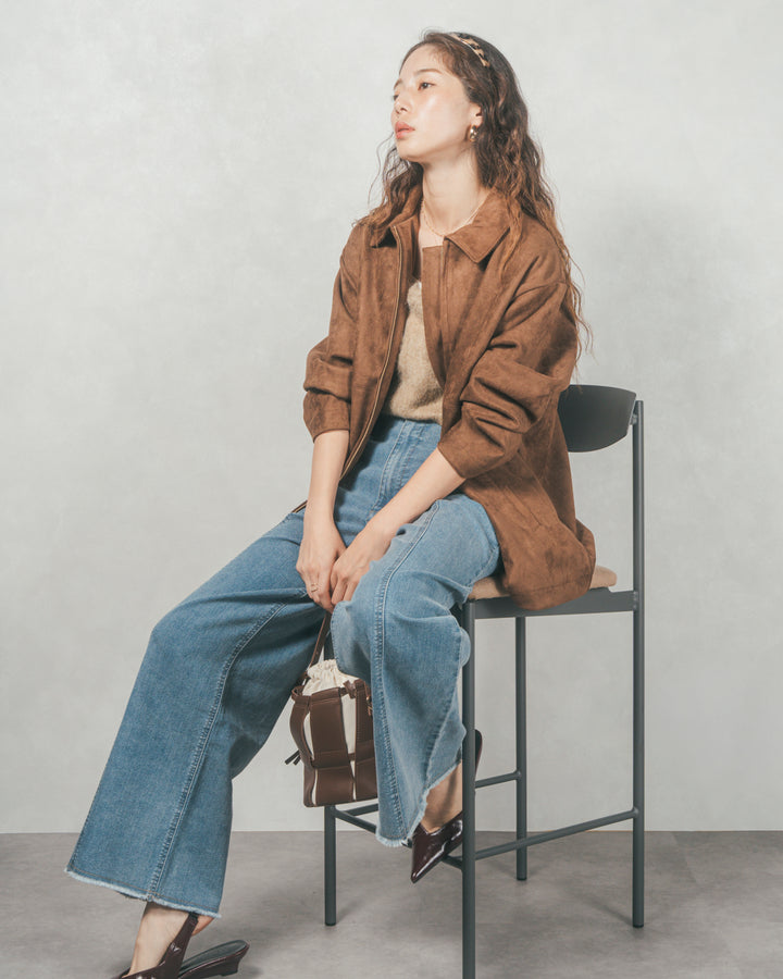 スゥエードライクジップブルゾン (BROWN)