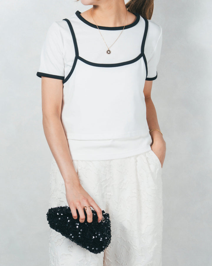 キャミ付きリンガーTシャツ (WHITE)