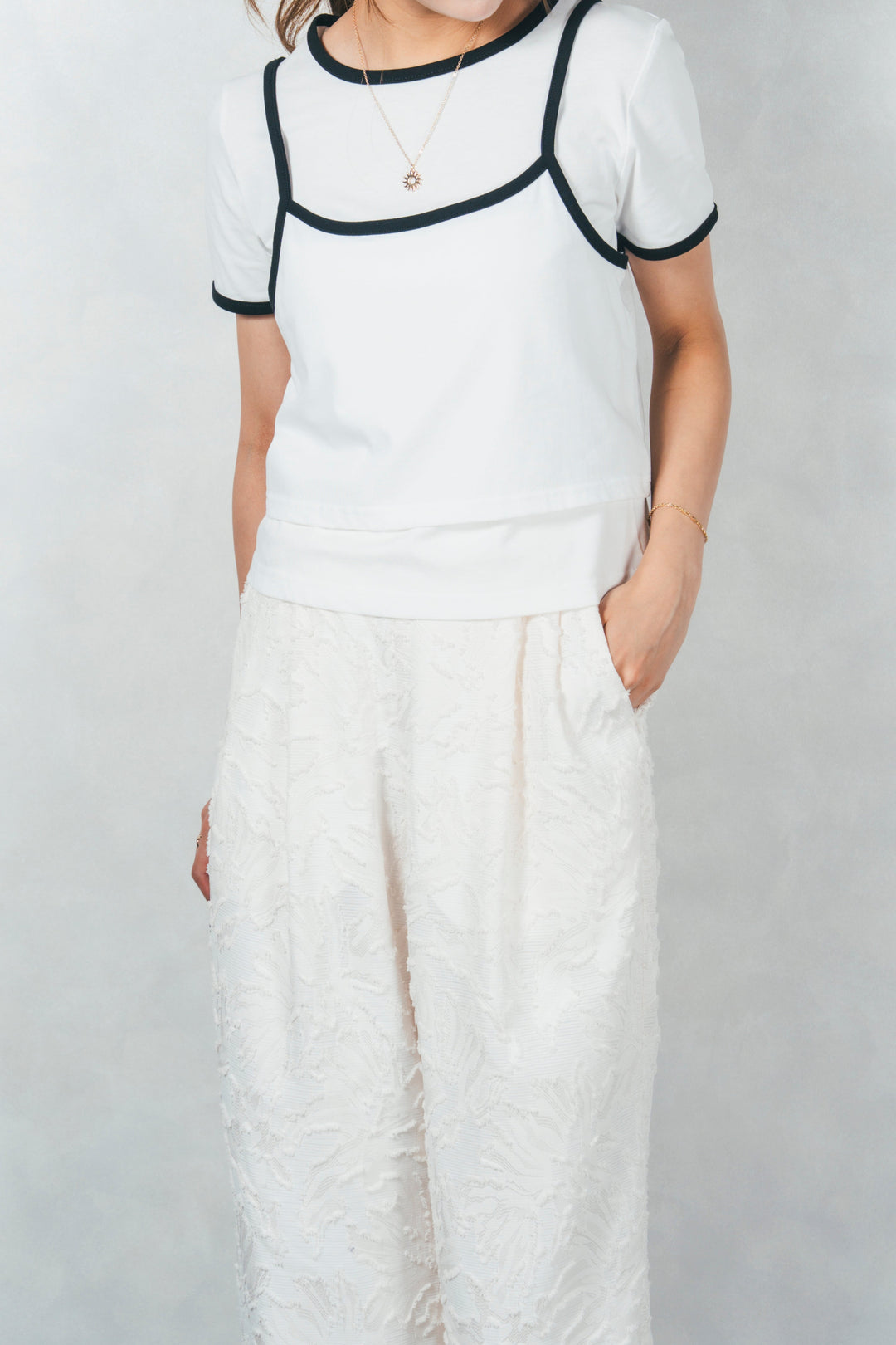 キャミ付きリンガーTシャツ (WHITE)