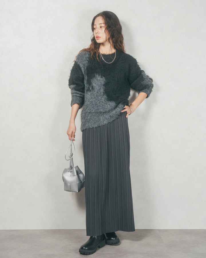 ニュアンスグラデーションShaggyニット (BLACK)