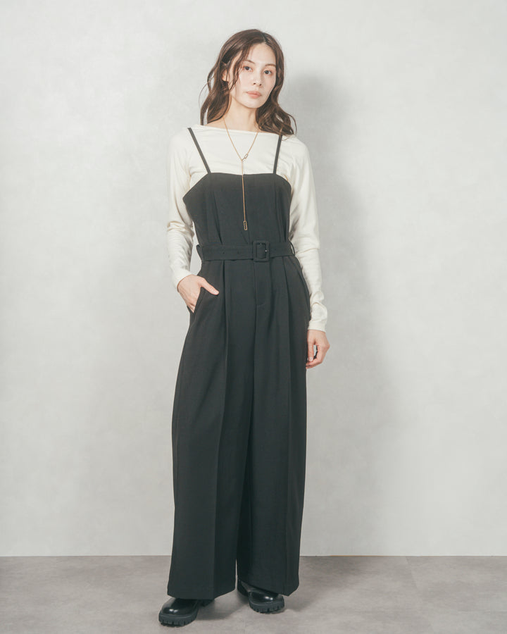 ウエストベルト付 Twillキャミサロペ (BLACK)