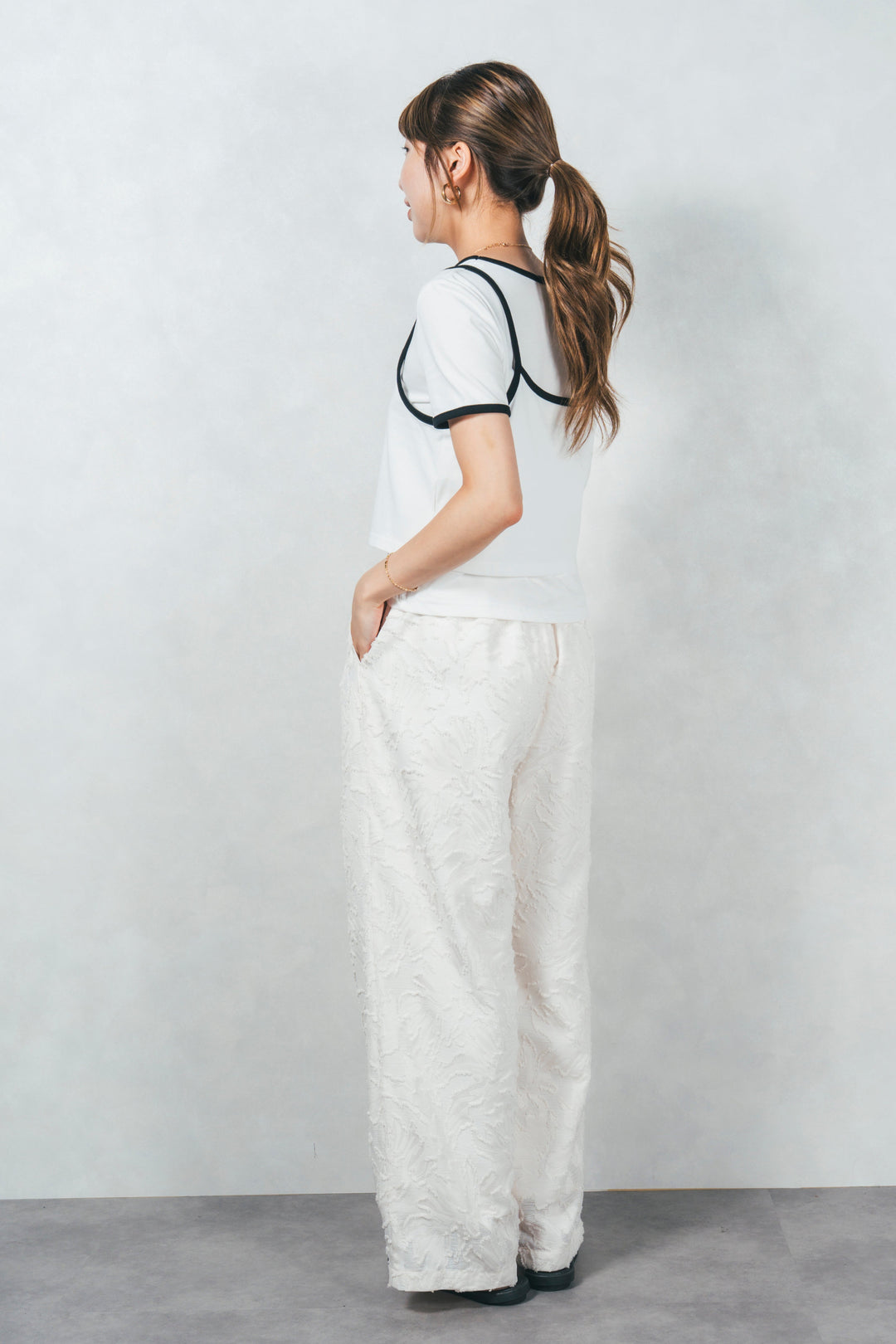 キャミ付きリンガーTシャツ (WHITE)