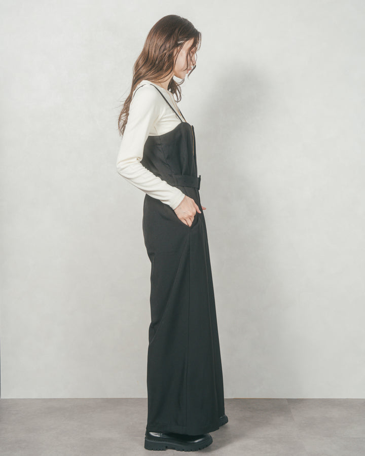 ウエストベルト付 Twillキャミサロペ (BLACK)