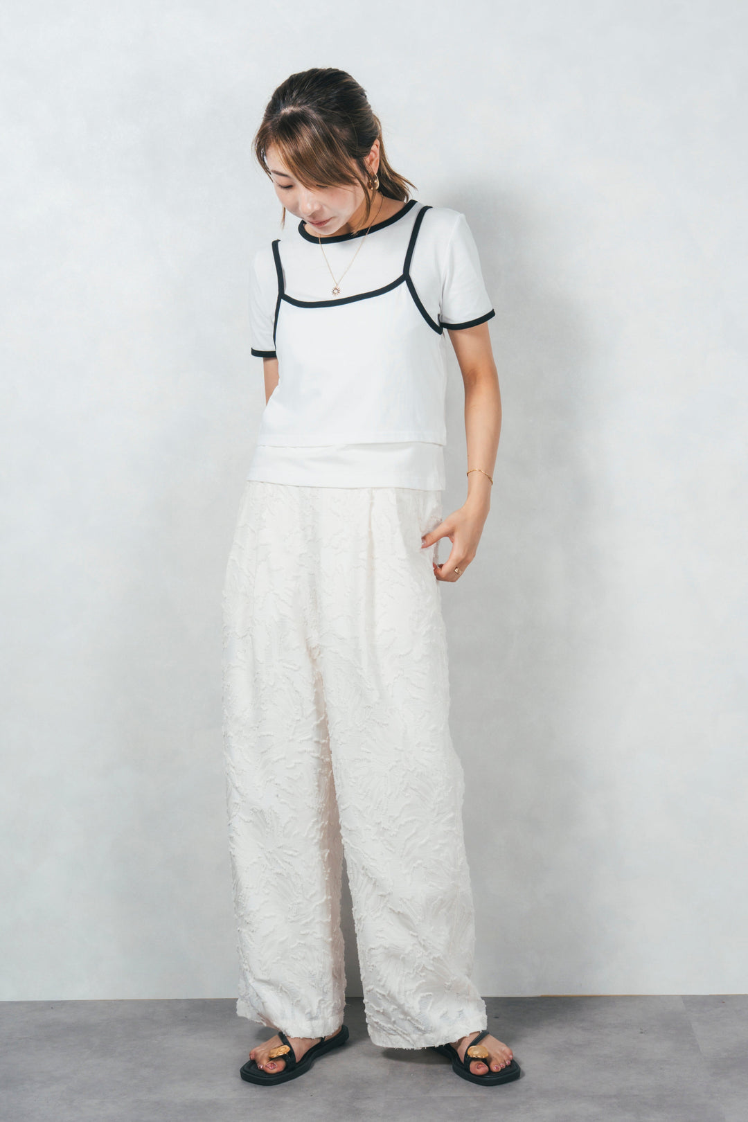 キャミ付きリンガーTシャツ (WHITE)