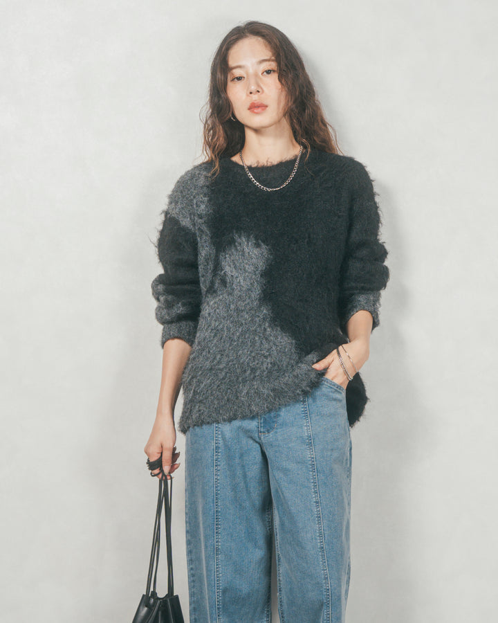 ニュアンスグラデーションShaggyニット (BLACK)