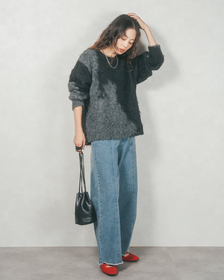 ニュアンスグラデーションShaggyニット (BLACK)