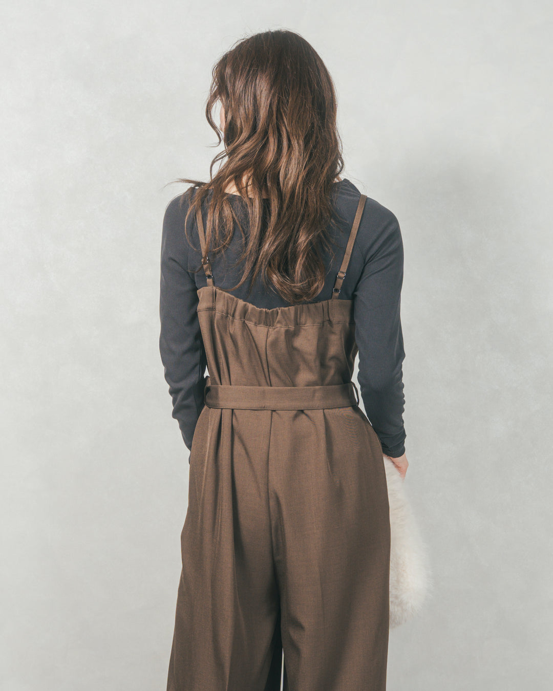 ウエストベルト付 Twillキャミサロペ (BROWN)