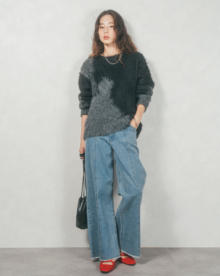 ニュアンスグラデーションShaggyニット (BLACK)