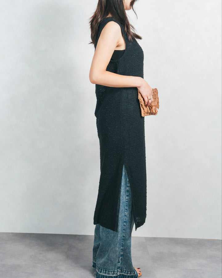 ネップヤーンノースリーブニットワンピ (BLACK)