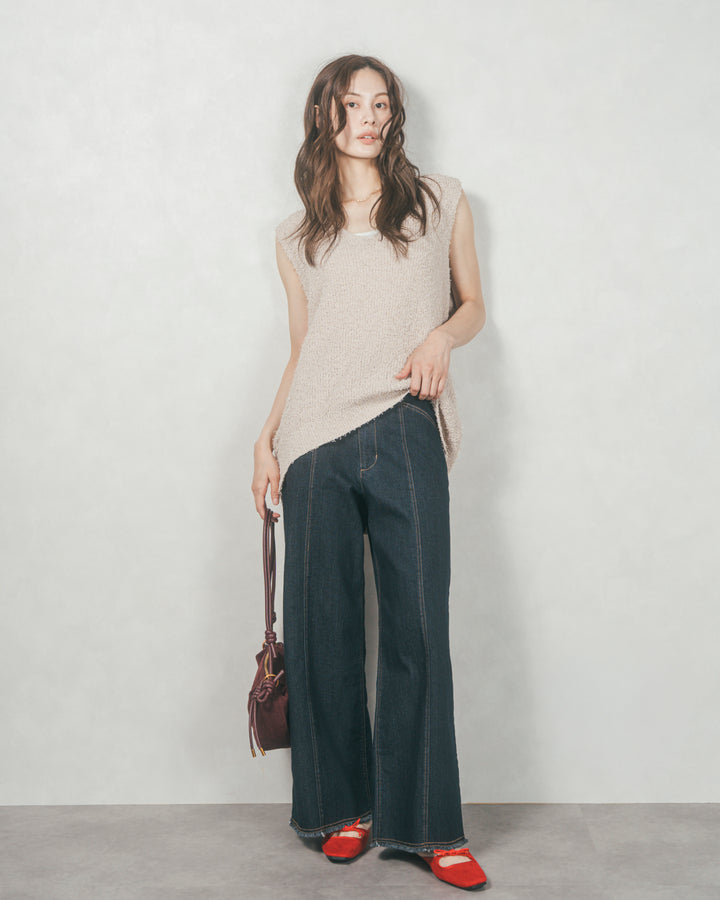 センターシーム リラックスワイドデニム (ONE WASH)
