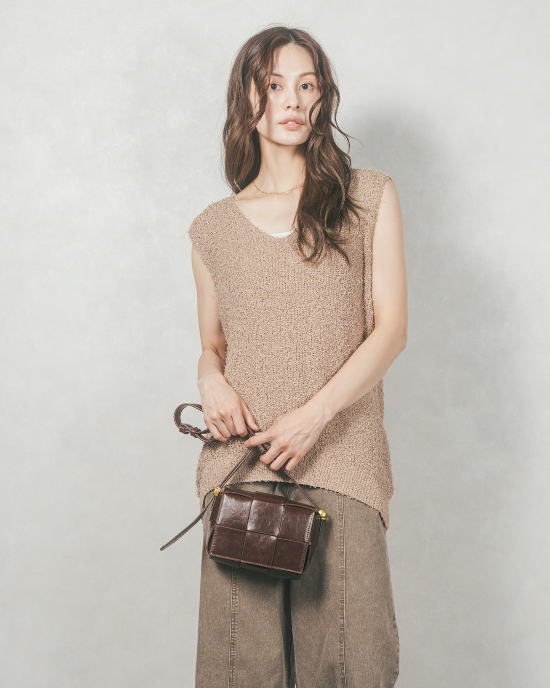 センターシーム リラックスワイドデニム (BROWN)
