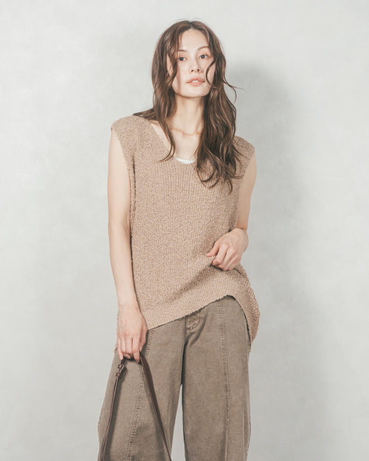深Vネック ループヤーンニットベスト (BEIGE)