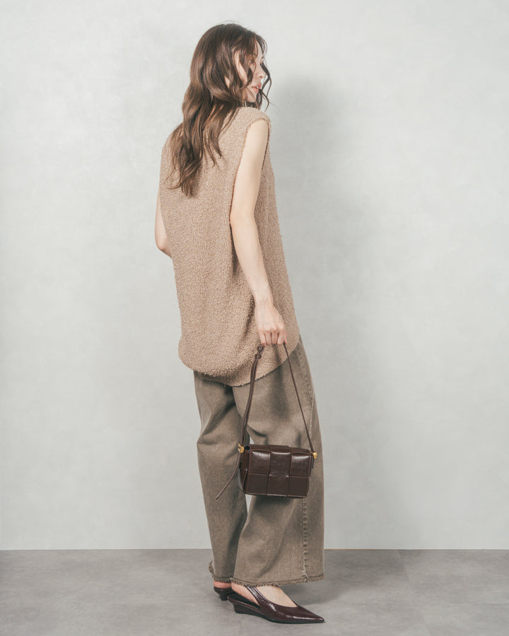 深Vネック ループヤーンニットベスト (BEIGE)