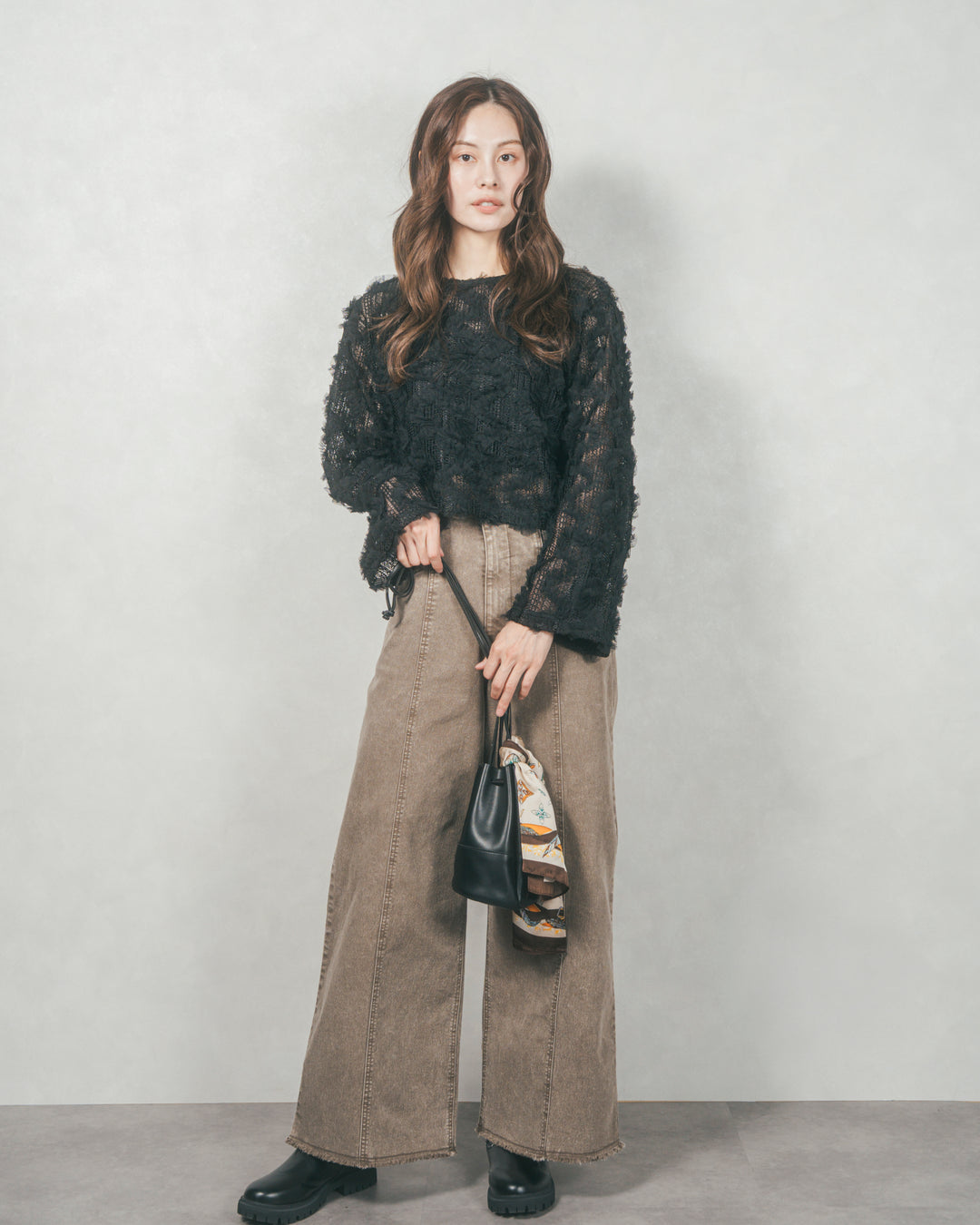 チュールメッシュクロップドトップス (BLACK)