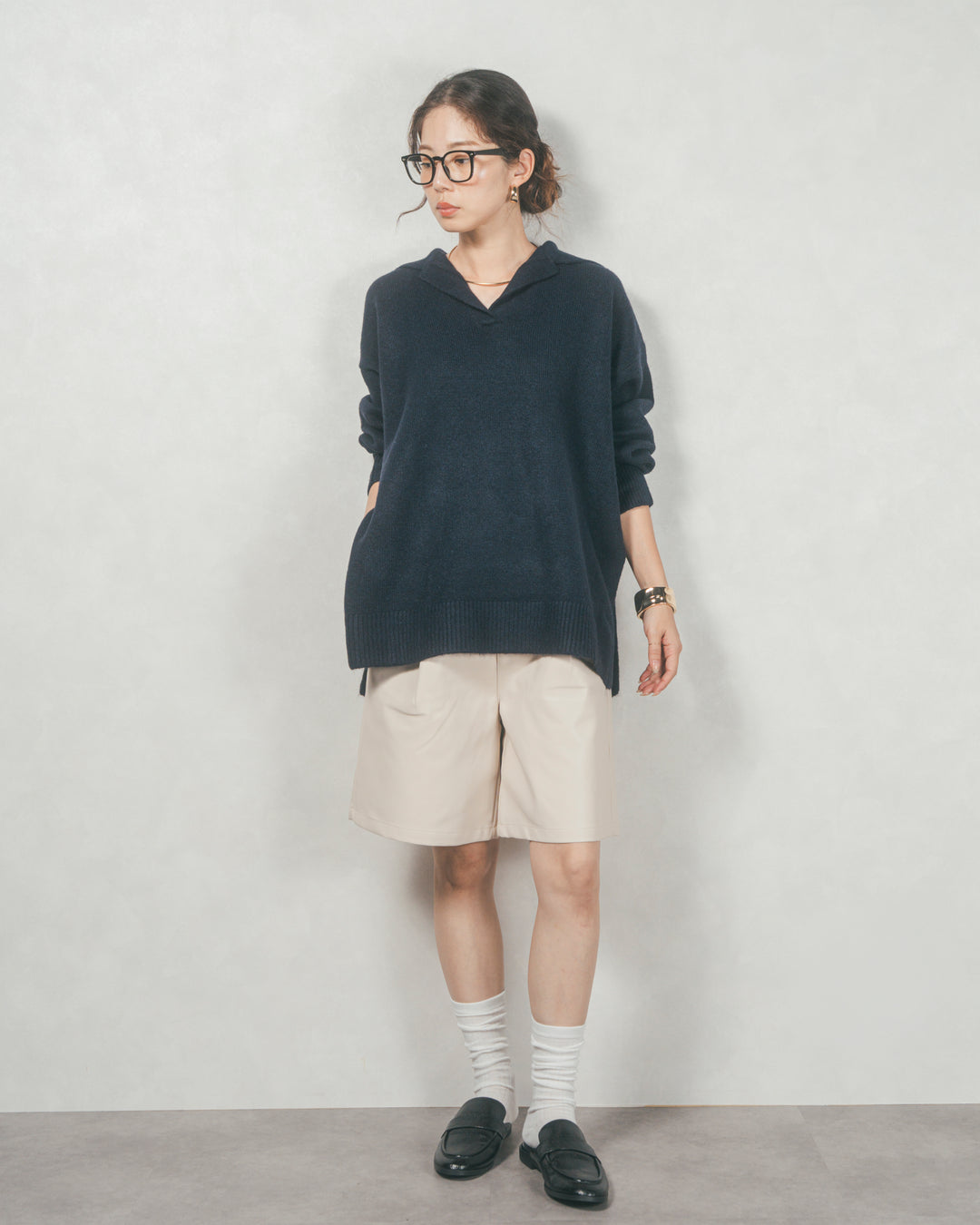 レザーライクハーフパンツ (IVORY)