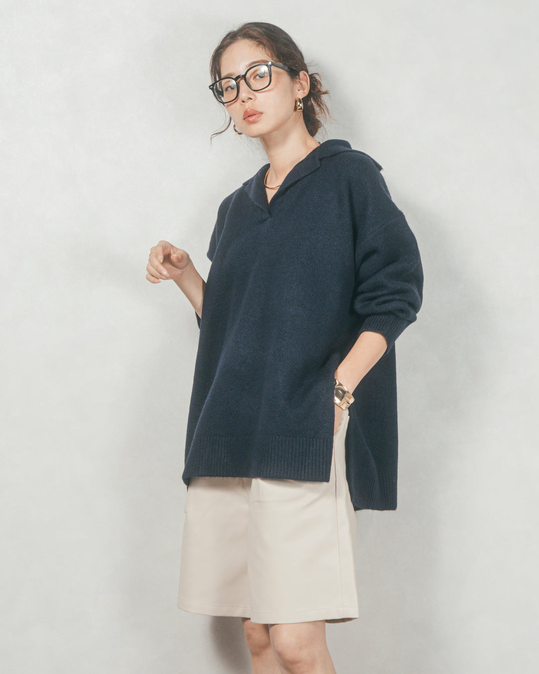 レザーライクハーフパンツ (IVORY)